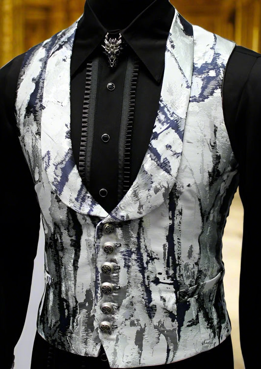 Shrine of Hollywood MONTE CRISTO VEST - ACID GRANITE - BLUE/SILVER Men's Vests