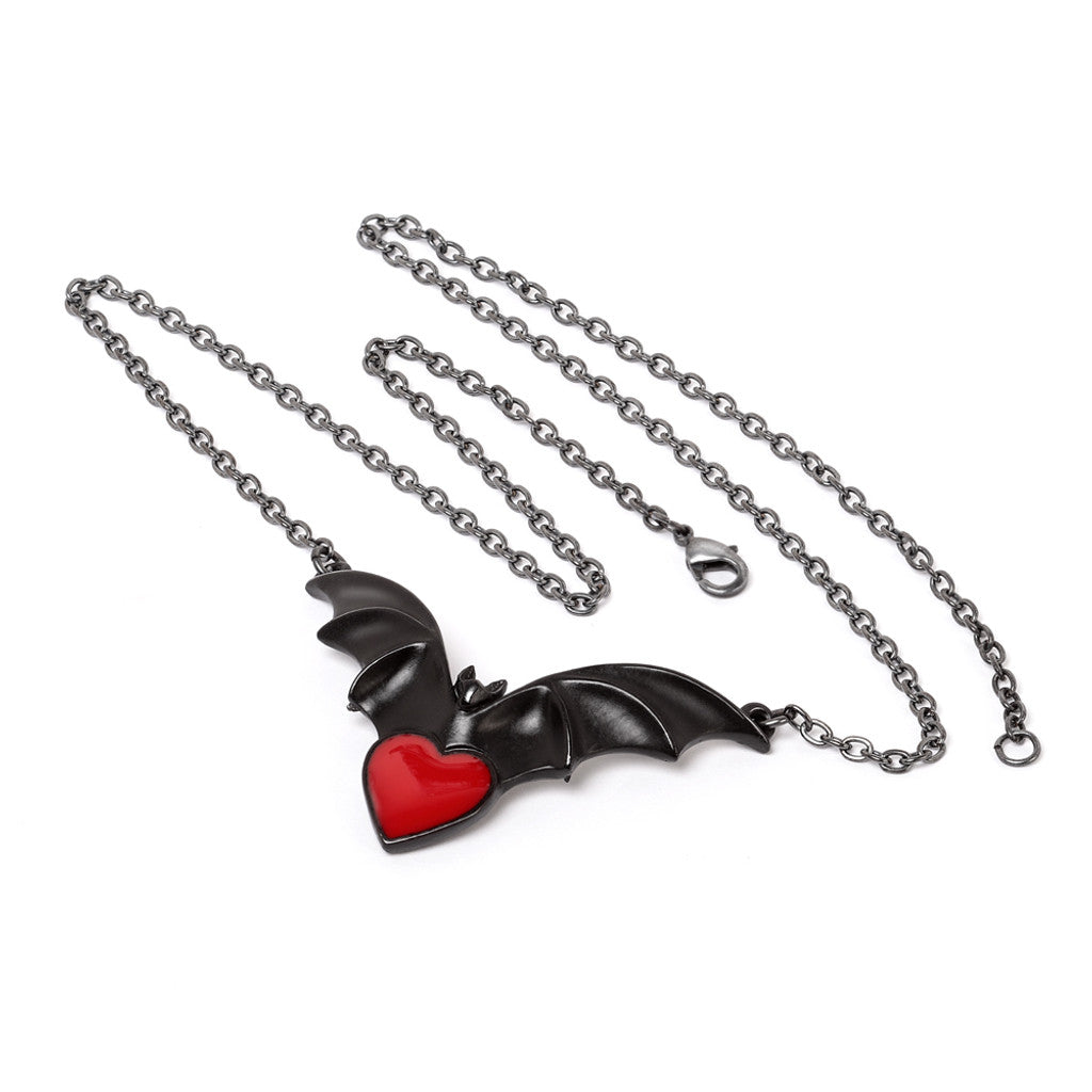 Shrine of Hollywood Black Bat Red Heart Necklace