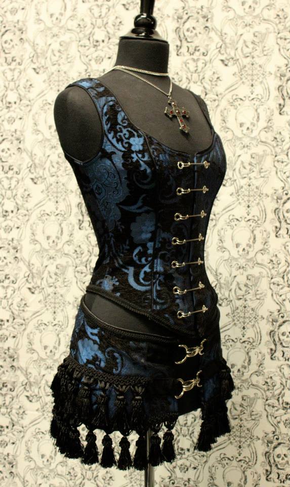 PIN BODICE - BLUE AND BLACK TAPESTRY by Shrine of Hollywood