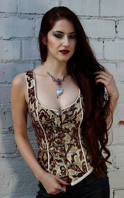 Shrine of Hollywood PIN BODICE - BURGUNDY/IVORY TAPESTRY Women's corset tops