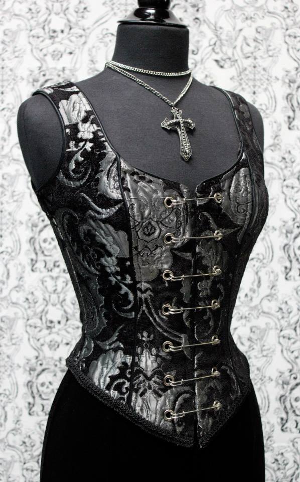 PIN BODICE - SILVER/BLACK TAPESTRY by Shrine of Hollywood