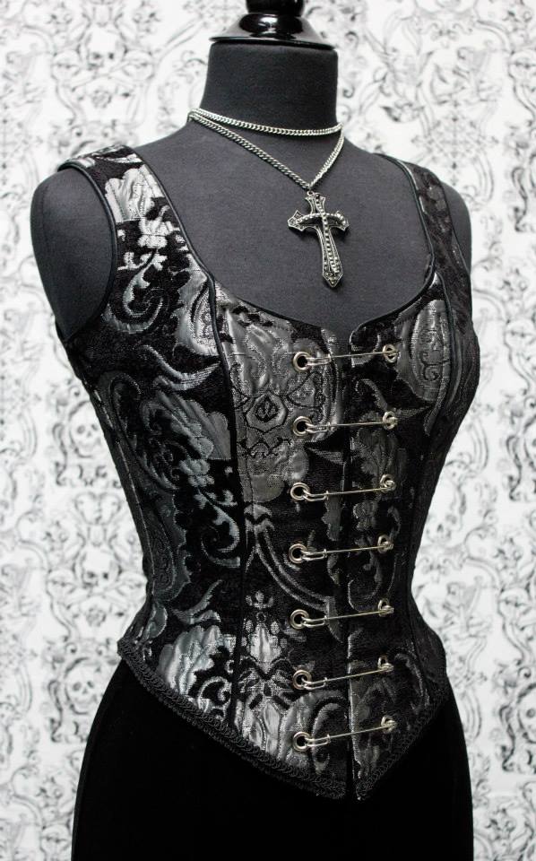 Shrine of Hollywood PIN BODICE - SILVER/BLACK TAPESTRY Women's corset tops