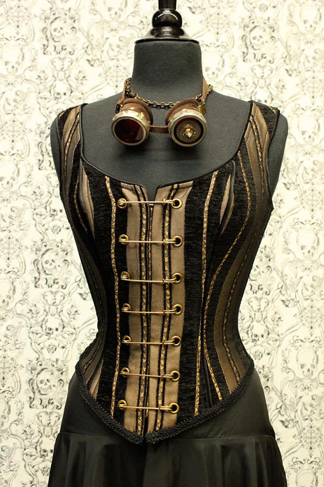 Shrine of Hollywood PIN BODICE - GOLD/BLACK STRIPE TAPESTRY corset top Women's corset tops Women's Tops