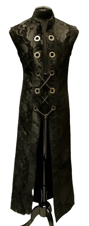 HELLRAISER W/ CHAIN - BLACK TAPESTRY Shrine of Hollywood vest black floor length goth gothic hellraiser long Men's Coats sleeveless underground vampire