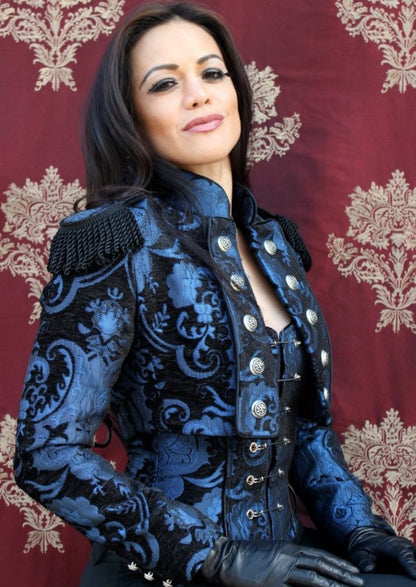 Shrine of Hollywood TOREADOR JACKET - BLACK AND BLUE TAPESTRY Women's Jackets
