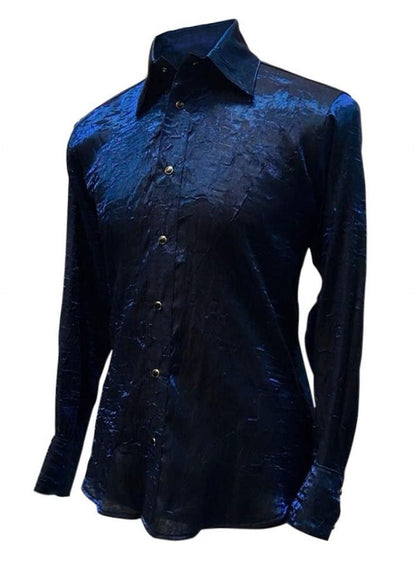 Shrine of Hollywood SHIMMER SHIRT - BLUE blue button up long sleeve Men's Shirts