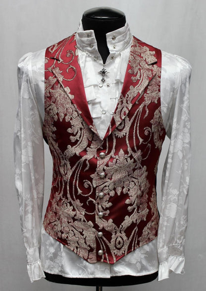 Shrine of Hollywood ARISTOCRAT VEST - RED SATIN BROCADE brocade formal Men's Vests red vest wedding