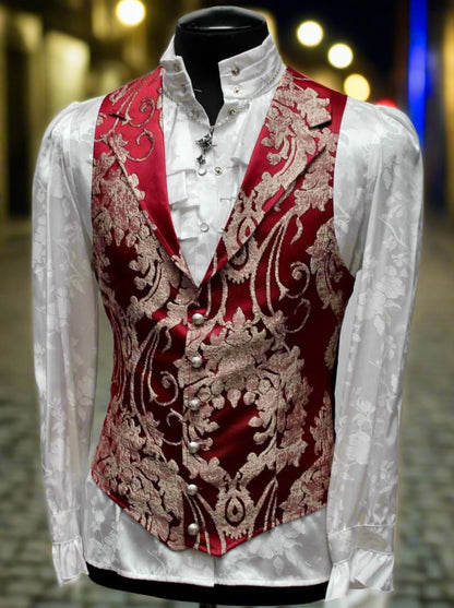 Shrine of Hollywood ARISTOCRAT VEST - RED SATIN BROCADE brocade formal Men's Vests red vest wedding