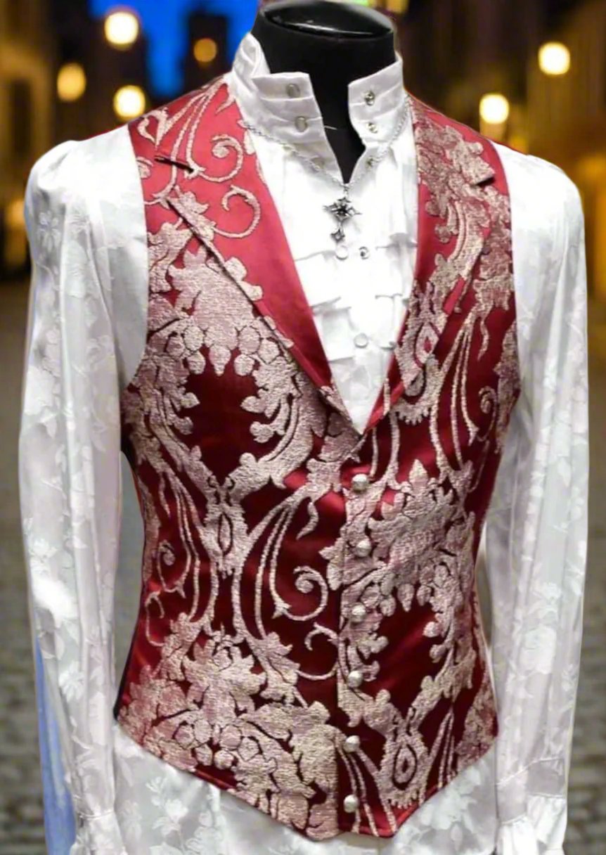 Shrine of Hollywood ARISTOCRAT VEST - RED SATIN BROCADE brocade formal Men's Vests red vest wedding