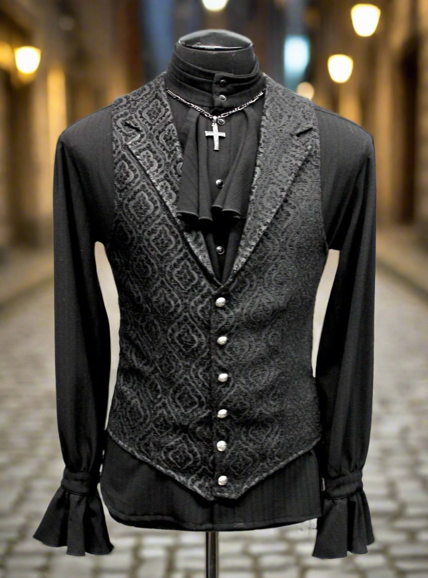 Shrine of Hollywood ARISTOCRAT VEST - DIAMOND PATTERN - BLACK TAPESTRY goth gothic Men's Vests silver steampunk tapestry vampire vest victorian wedding