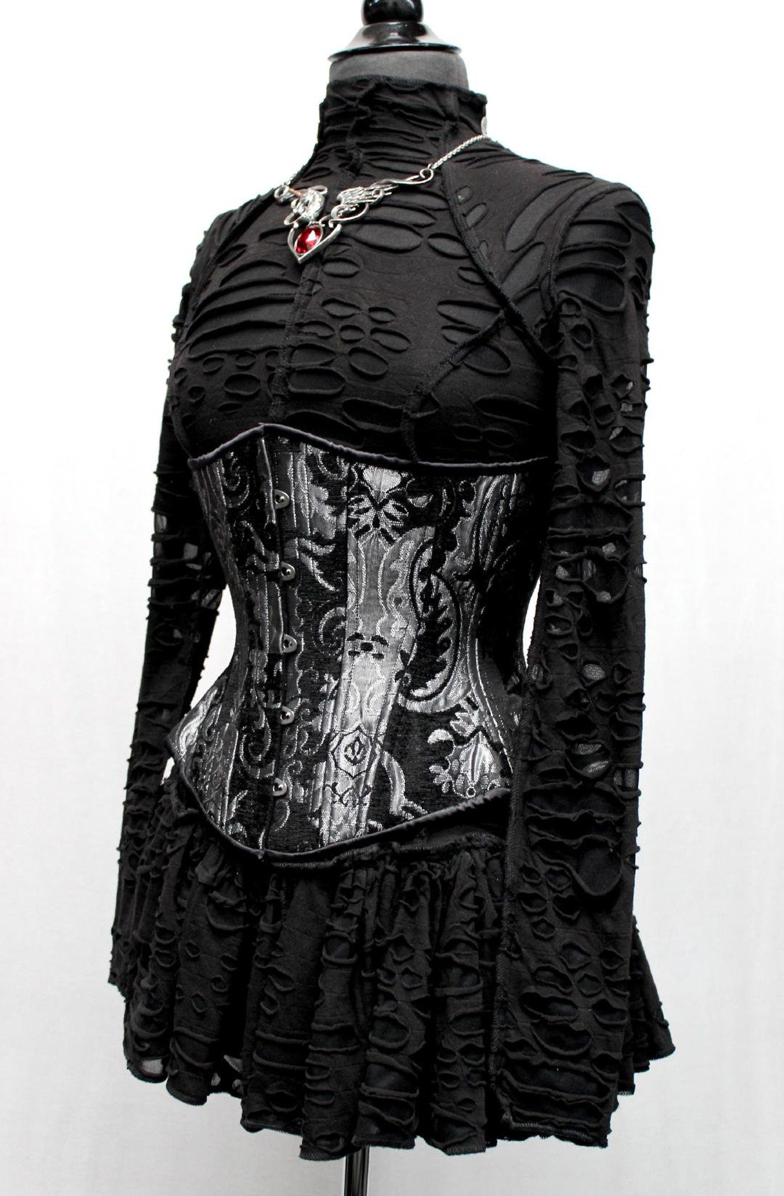 Shrine of Hollywood TAPESTRY CORSET - SILVER/BLACK Women's Corsets