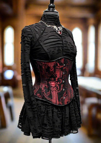 TAPESTRY CORSET - RED/BLACK by Shrine of Hollywood