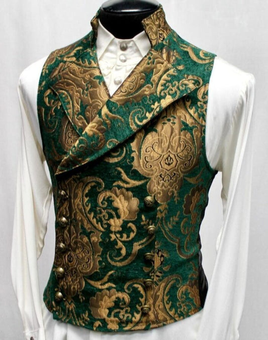 CAVALIER VEST - GREEN/GOLD TAPESTRY by Shrine of Hollywood