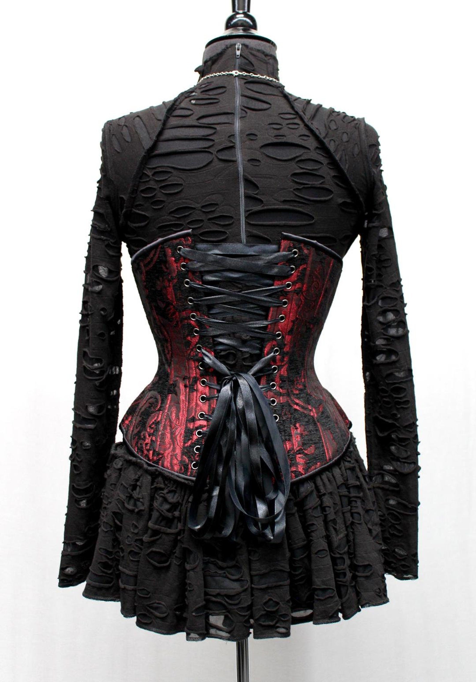 TAPESTRY CORSET - RED/BLACK by Shrine of Hollywood