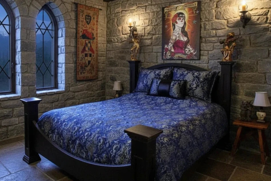 MEDIEVAL TAPESTRY DUVET AND PILLOW SET - SILVER/BLUE TAPESTRY - QUEEN SIZE