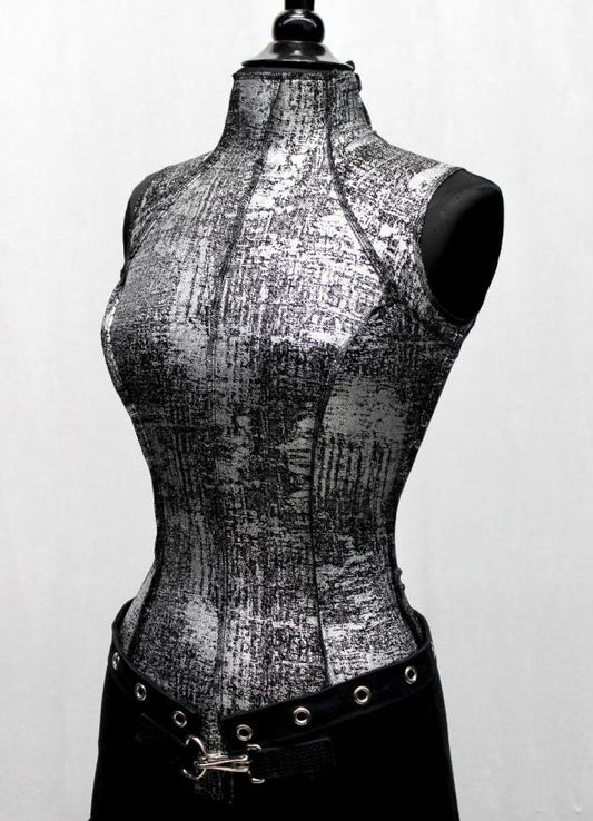 FUTURE SHOCK TOP SLEEVELESS - Silver Metallic by Shrine of Hollywood